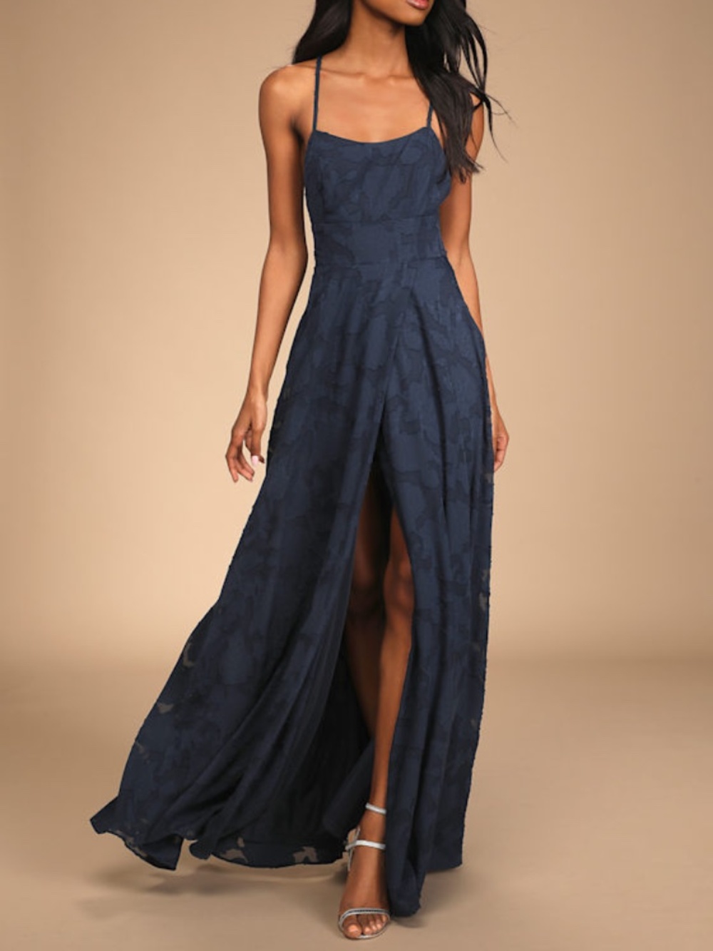 Lulus Let There Be Romance Navy Blue Burnout Floral Maxi Dress - Size S